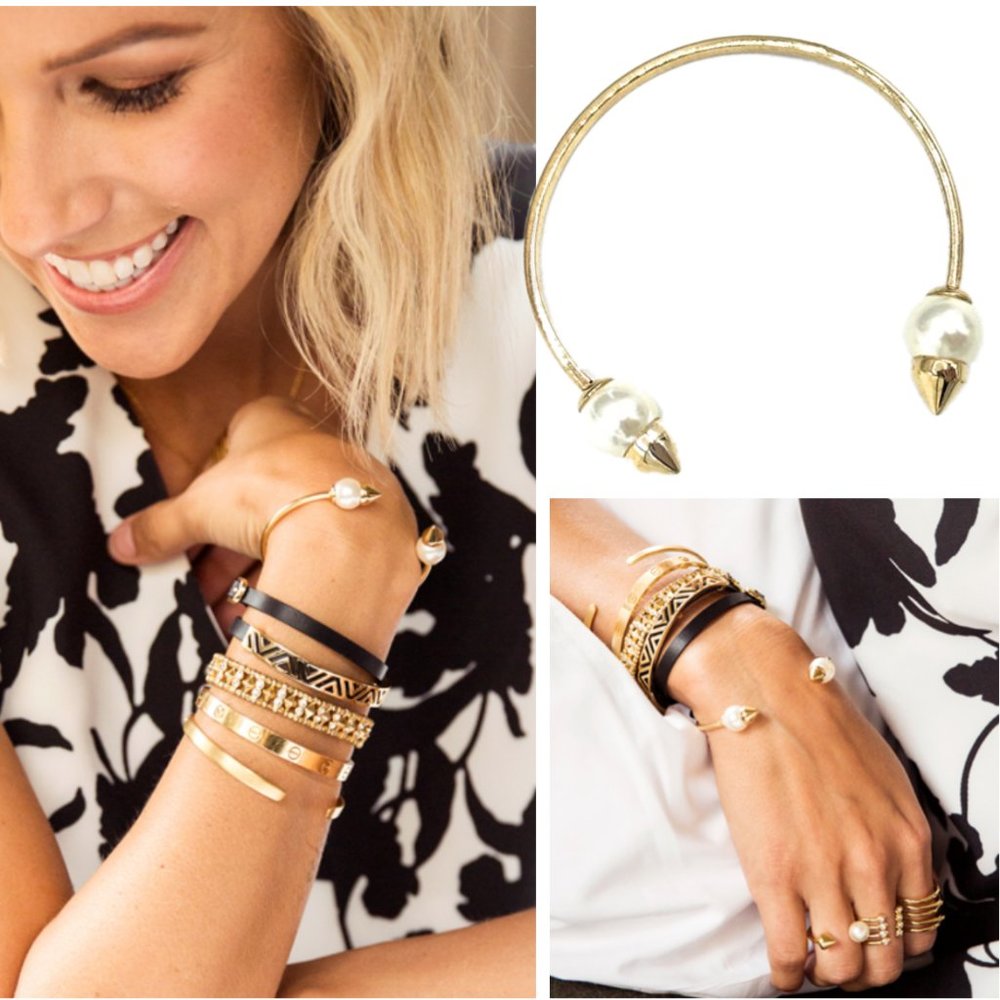 STELLA & DOT Pearl Spike Cuff bangle bracelet
